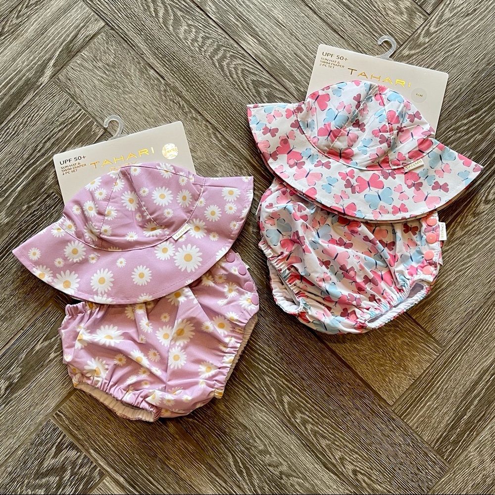 Summer Sale!☀️🌺 NWT Pair Tahari 18M Sun Hat Swim Diaper Set Butterflies Flowers